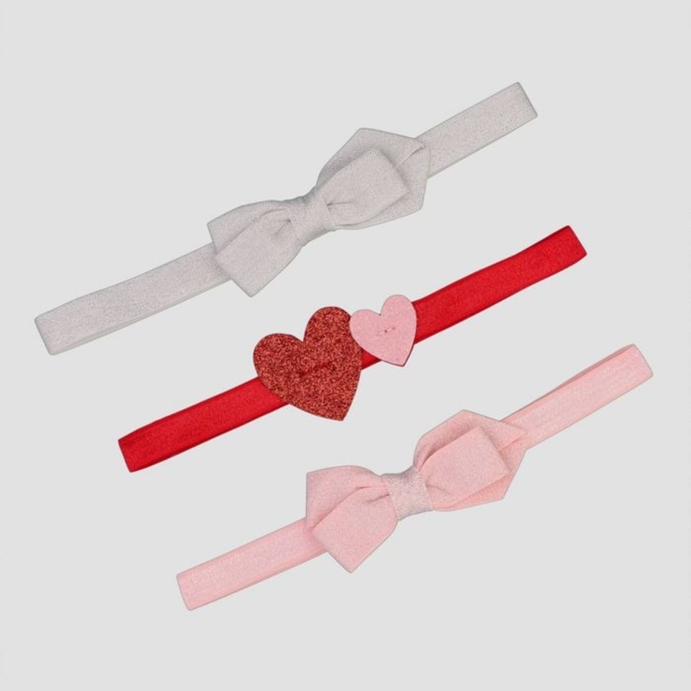 Baby Girls' 3pk Valentines Glitter Bows Headwrap Carters New